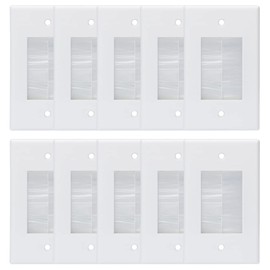 Kebulldola Wall Cable Pass Through Wall Plate (10 Pack), 1 Gang Brush Wall Plate for Low Voltage Cables and Power Cords in-Wall Installation, Including Coaxial, HDMI, Ethernet Cables and Speaker Wires