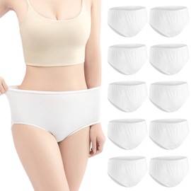 Women's Disposable Cotton Pregnant Panties Women High Waist Disposable Briefs for Travel Hotel Spa Pregnant Postpartum - Pack of 10, Individually Packed, White-10-Pack