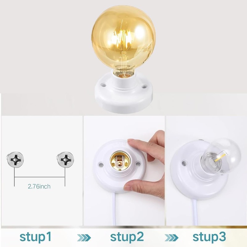 25ft Light Bulb Base with Cord E26/E27 Light Socket with