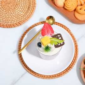 Oruola 2pcs Round Rattan Placemats, 7.1 in Woven Placemat Natural Rattan Coasters, Boho Heat-Resistant Wicker Placemats for Coffee Table Housewarming Gifts Hot Drinking Home Decor Protecting Table