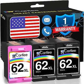 Cartlee Remanufactured Ink Cartridge Replacement for HP 62xl Ink Cartridges Black and Color for HP Envy 7640 Printer 62xl Black and Color Combo Pack 62 XL Cartridges 3p