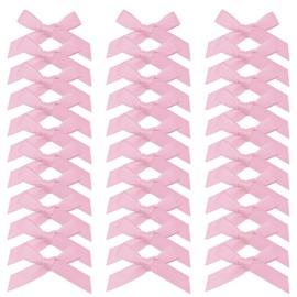 LEEQE 50 PCS 1.5 Inch Pre-tie Lighe Pink Satin Ribbon Mini Bows for DIY Crafts Sewing Bakery Candy Bags Gift Wrapping Wedding Decor