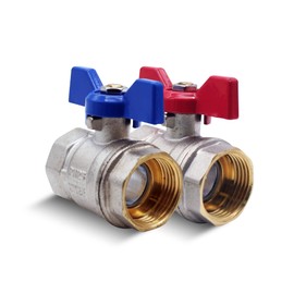 DOJA Barcelona Ball Valve, 2 Stop Valves, 1/2 Inch, Blue & Red, PN-25 Female Thread, in Brass, Ball Valve with Wing Handle for Toilet, Water with Gas, Sanitary Hoses
