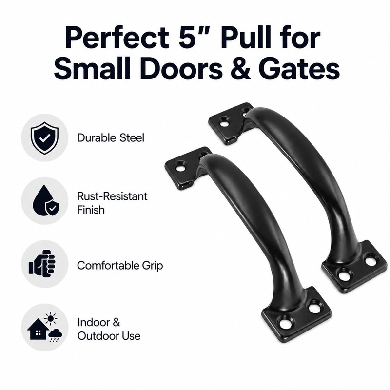 Gate Handle Pulls, 5 Inch Black Steel Door Handles for