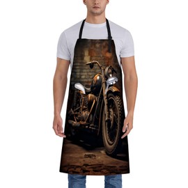 Turamurra Vintage Motorcycle Apron for Women, 28x33in, Kitchen Chef Aprons with 2 Pockets, Polyester, Rider Apron for Cooking BBQ Baking Gardening Chef, Gifts for Mom Wife Dad