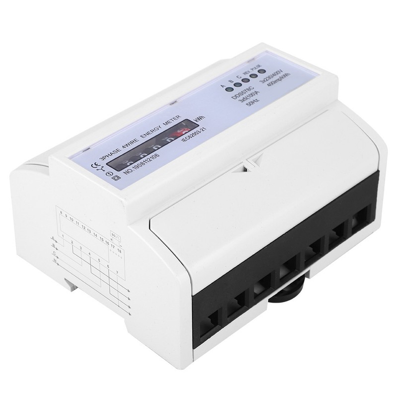 3 Phase 4 Wire 380V AC Energy Meter DIN Rail
