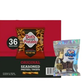 Dots Homestyle Pretzels Original Seasoned Twists – 36 Individual 1oz Snack Bags – Bold Savory Flavor, Perfect for On-the-Go, Lunches, or Sharing with Candy Freezer Freeze Dried Ice Cream Bites - Candy