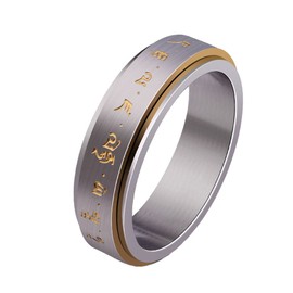 HIJONES Mens Stainless Steel Buddhist Gold Mantra Pattern Spinner Lucky Ring Size N