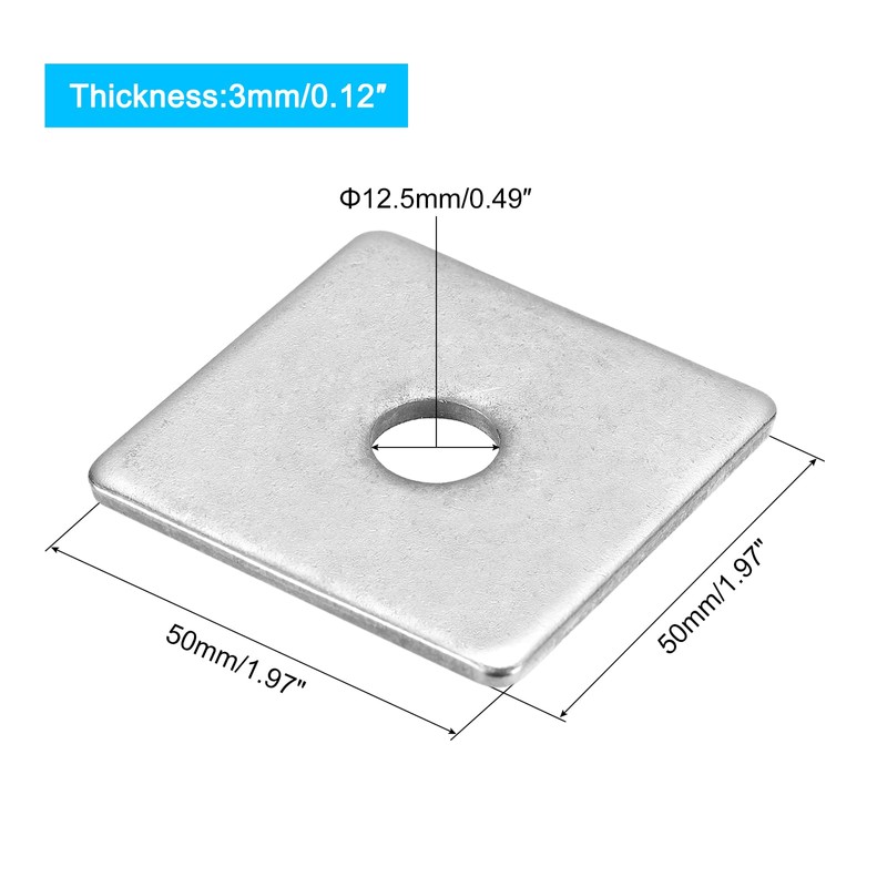sourcing map Square Washer, 5pcs M12x50x50x3mm 304 Stainless Steel Square