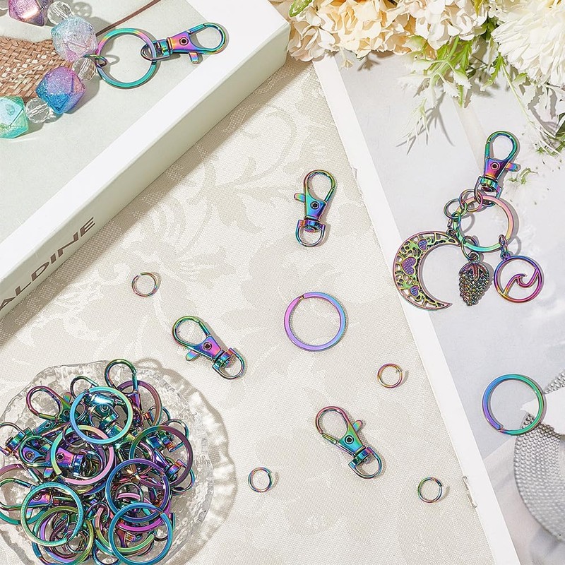 SUNNYCLUE 1 Box 75Pcs 25 Sets Swivel Clasp Hooks Rainbow