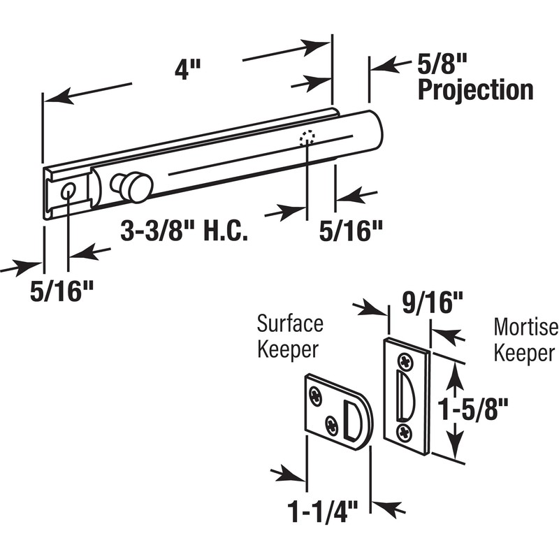 Prime-Line U 9961 4-In. Surface Bolt, Solid Brass, Polished Brass