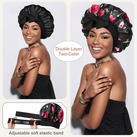 Satin Bonnet Silk Bonnet for Sleeping Silk Sleep Cap Double Layer Hair Bonnet with Elastic Tie Band for Curly Hair Night Cap