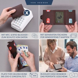 VON HEESEN Credit Card Holder Credit Card Holder, dark brown, XL coin compartment