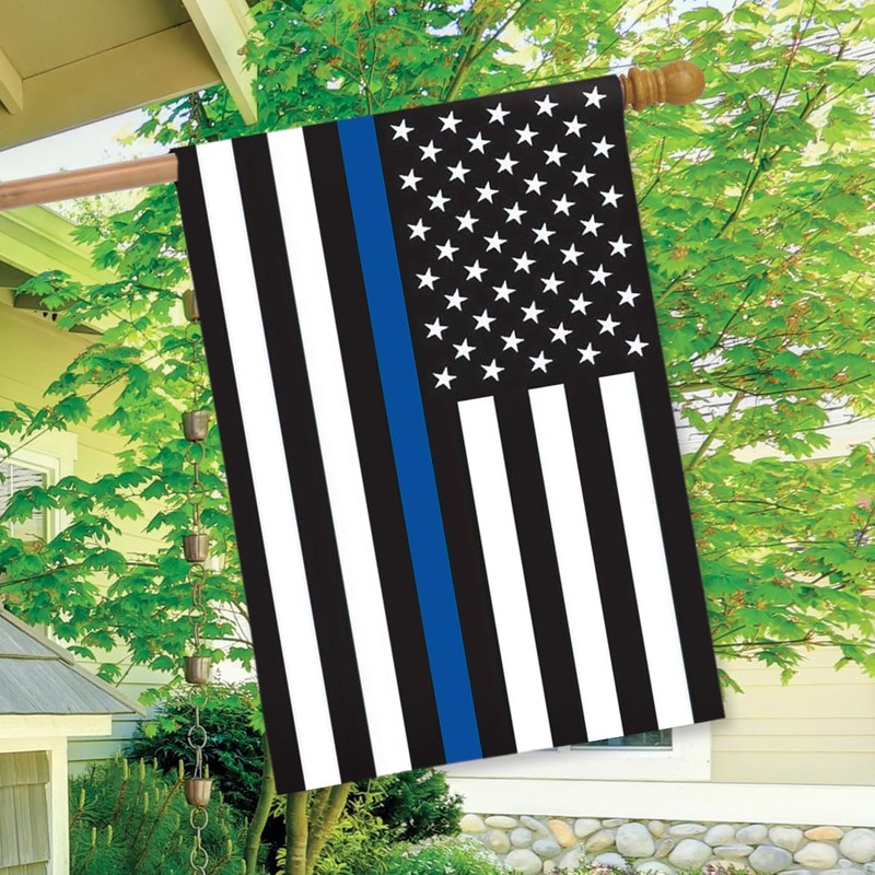 Thin Blue Line Police House Flag Patriotic Emergency Services 28"