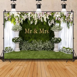 10x8ft Arch Wedding Flowers Backdrop Romance Bridal Floral Wall Background Vinyl Mr ＆ Mrs Sign Proposal Flowers Curtain Ceremony Banner Bridal Shower Photography Background Decoration
