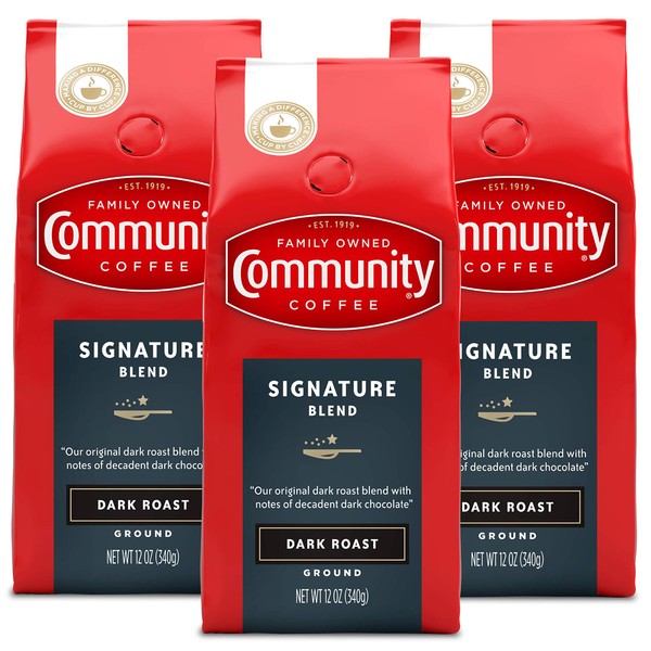 Community Coffee Signature Blend Dark Roast, Ground, 12 Ounces (Pack of 3)