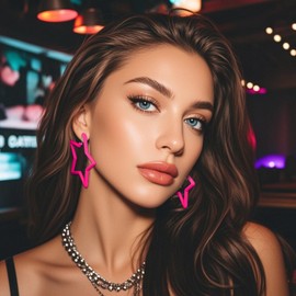 Clip On Hoop Earrings Acrylic Star Statement Earrings Non Piercing Neon Jewelry Accessories Bold 80s 90s Inspired Retro Accessories Jewelry