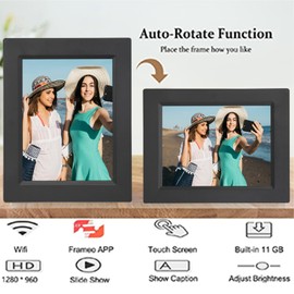 Digital Photo Frame, 8.7 Inch WiFi IPS Touchscreen Electronic Digital Photo Frame, Photo/Music/Video Player/Calendar/Alarm Clock, Share Photos via Free App or Email
