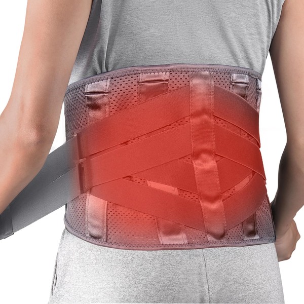HONGJING Heated Back Support Brace for Back Pain Relief - Immediate Relief from Herniated Disc, Scoliosis - Rechargeable Compression Back Belt for Lifting At Home & Work(Grey, M)