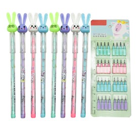 Lopenle 28 PCS Stackable Pencils Bunny Sharpening Pencils Cute Rabbit Pencils Animal Pencils With 128 Replaceable Refills For School Students Office