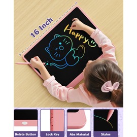 ORSEN LCD Writing Tablet 16 inch - Toddler Toys for 3 4 5 6 7 8 Year Old Girls Boys Birthday Gift Doodle Board Colorful Drawing Pad for Kids, Pink