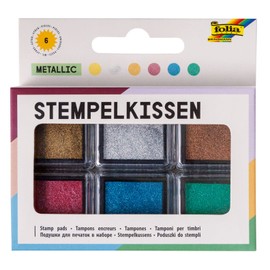 folia 30183 - Ink Pad Set Metallic, 6 Ink Pads, in Various Colours, Ideal for Decorating Cards and Other Crafts