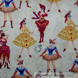 Quilting Treasures BonEful Fabric FQ Cotton Quilt Gold Mardi Gras Feather Parade Dress Party Mask L