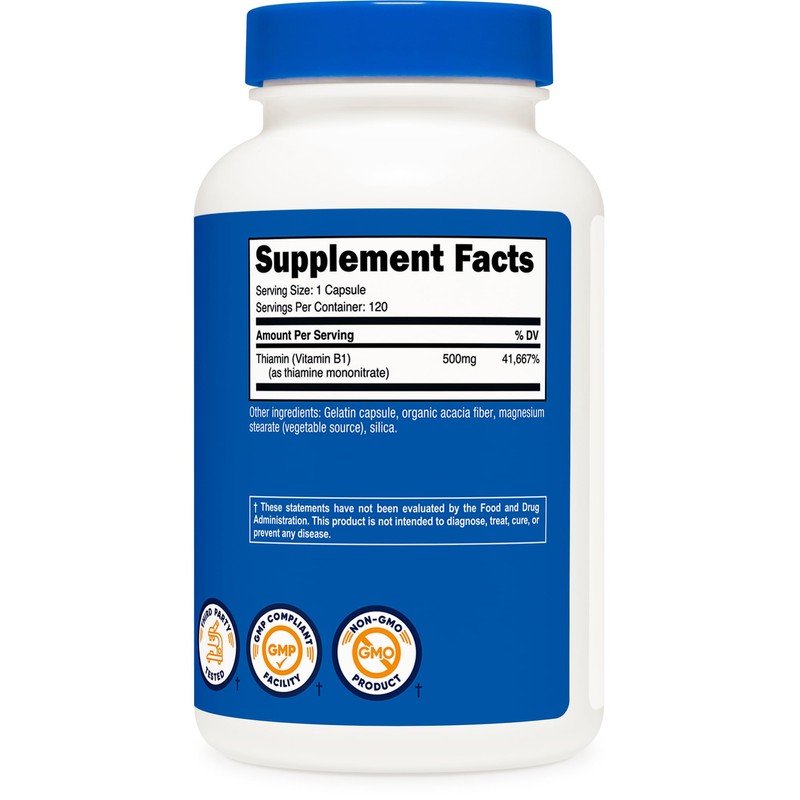 Nutricost Vitamin B1 (Thiamine) 500mg, 120 Capsules