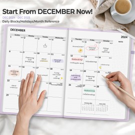 SUNEE 2025 Weekly & Monthly Hardcover Planner 8" x 11" - 12 Month (January 2025 - December 2025), Small Hardcover Planner, Pocket, Notes, 100 GSM Paper, Light Purple