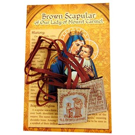 Brown Scapular Gift Pack Traditional Wool Catholic Embroidered with Cord and Pamphlet