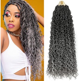 Aipin Long New Goddess Locs Crochet Hair 22 Inch River Locs Boho Hippie Locs Wavy Crochet With Curly Hair In Middle And Ends Braids Hair Extensions (8Packs,22 inch, Tgrey)