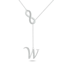 Cali Trove Round White Diamond Accent Sterling Silver Infinity Alphabet Initial Letter W Lariat Pendant necklace