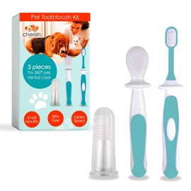 3 Piece Dog Toothbrush Kit - Dog Finger Toothbrush, Double-Sided Toothbrush, and Small Doggie Toothbrush - Freshen Breath & Remove Plaque Build-Up with this Cat Toothbrush and Puppy Toothbrush Set