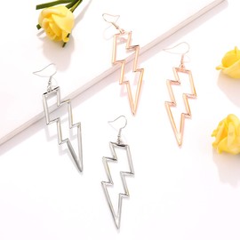 Lightning Bolt Drop Dangle Earrings For Woman Statement Flash Thunder Hook Earrings Punk Fashion Jewelry (gold silver rose)