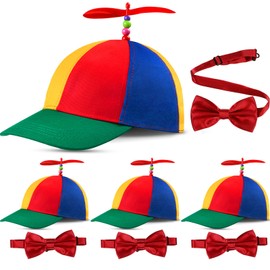 Sintege Propeller Top Cap Rainbow Detachable Hat Nerd Crazy Spinner Hat Silly Pinwheel Hat and Bowtie(Red,8 Pieces)