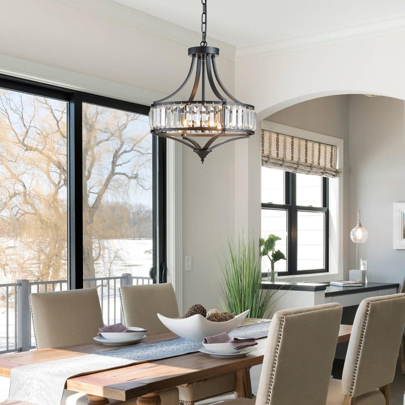 Majhoiw Black Crystal Chandeliers for Dining Room, Round Rustic Farmhouse