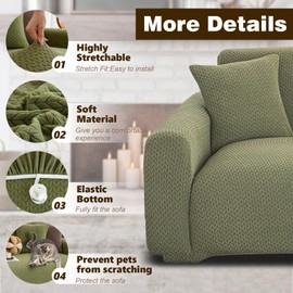 Jacquard Oversized Sofa Cover for 2 Seater - High Stretch Pet Resistant Slipcover, Washable Non-Slip Furniture Protector for Dogs Cats (Green, 2 Sitzer(57" - 70"))