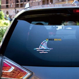 Shark Fin in Water Sea Great White Shark Fish Sticker Decal Vinyl - 3 Pack Holographic Iridescent, 3 Inches, 4 Inches, 6 Inches - No Background for Car Boat Laptop Cup Phone