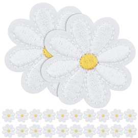 AiQInu Pack of 20 Daisy Iron-On Patches, 4 x 4 cm, Iron-On Patches for Decorating Clothing, T-Shirt, Backpack, Hoodies, Shoes, Bags (White)