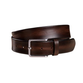 Fenix Modena Men's Adjustable Leather Belt Size 85 cm to 115 cm, Fine Brushed Silver Buckle, 35 mm Wide, Belt Made of Full Cowhide Leather, Burnt Cognac