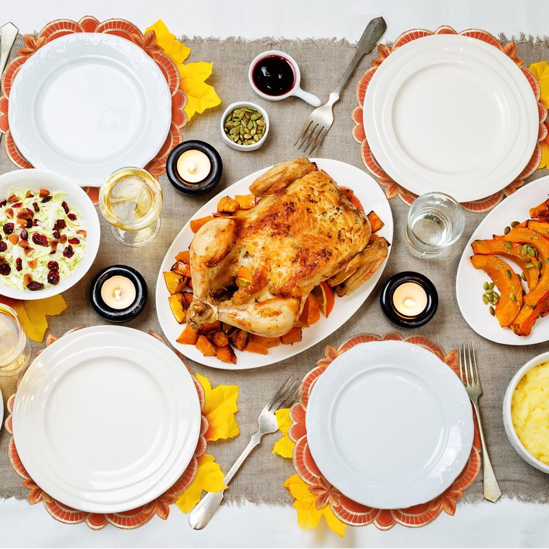 HunnmingRe 6 Pcs Thanksgiving Embroidered Pumpkin Velvet Placemats 14 Inch