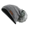 Annette Women's Winter Hat Dark Grey with Pearls Handmade Pompom