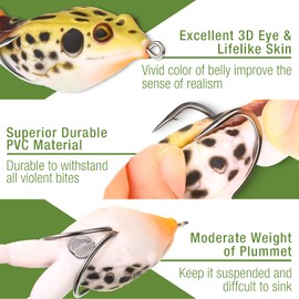 Leitee 10 Pieces Topwater Frog Lure Floating Weedless Fishing Lure Double Propeller Frog Lure Soft Bait Swimbait Floating Bait Crankbait Set for Bass Snakehead Catfish Freshwater Saltwater Fishing