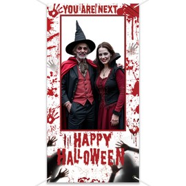 Halloween Decorations Photo Booth Props Bloody Handprint Spooky Blood Drip Backdrop Halloween Decorations Indoor Creepy Shadow Hand Dripping Red Lettering Build Immersive Shooting Backdrop 180×90cm