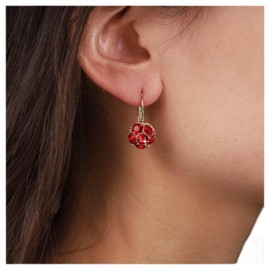Allereya Vintage Crystal Ruby Earrings Red Ruby Drop Earrings Gold Ball Hoop Huggie Earrings Ruby Crystal Stud Earrings Jewellery for Women and Girls (Red)