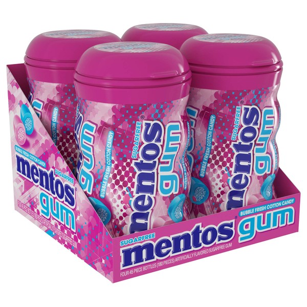 Mentos Sugar-Free Chewing Gum with Xylitol, Bubble Fresh Cotton Candy, 45 Piece Bottle (Bulk Pack of 4)