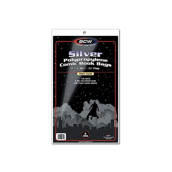 (100) Silver Age Thick Size Crystal Clear Comic Book Bags By BCW