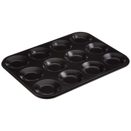 Everyday Baking KB1038 Non-Stick Premium Coated 12 Cup Bunsheet Tray - 31.5cmx24cmx1.2cm , Black