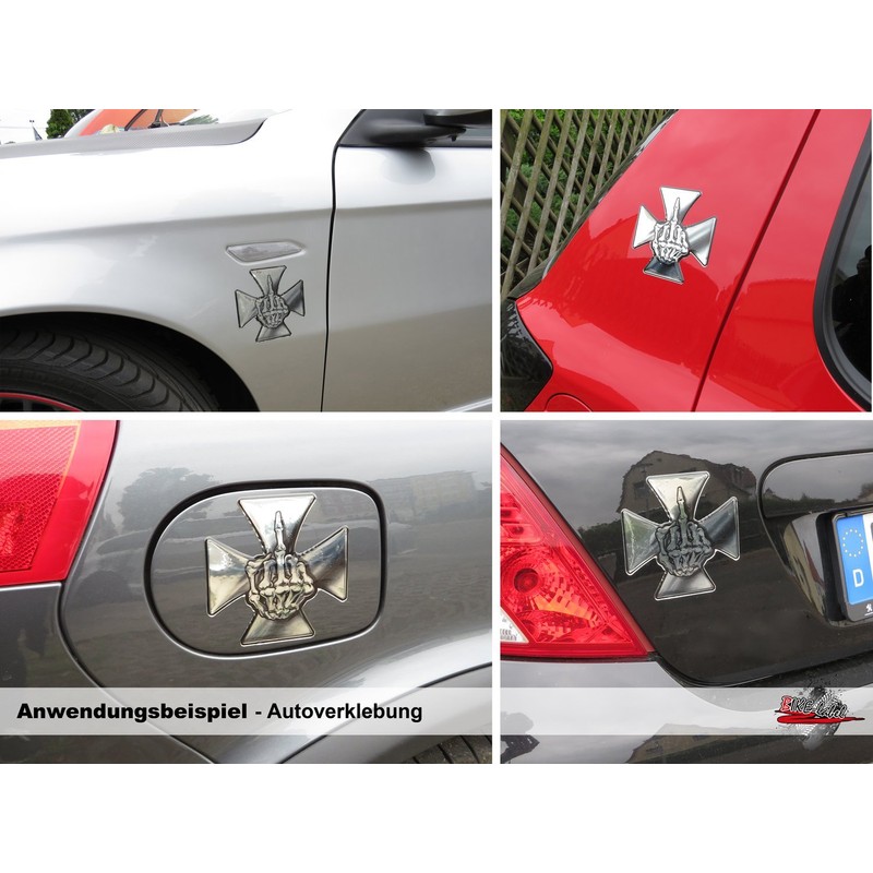 BIKE-label Sticker 3D Skeleton Finger Emblem Iron Cross Chrome 910051VA