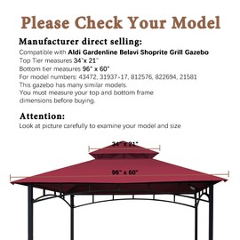 SCOCANOPY Grill Replacement Canopy BBQ Gazebo Top Compatible with Aldi Gardenline Belavi Shoprite Grill Gazebo,for Model Number: 43472,812576,822694,31937-17,21581,(Burgundy)